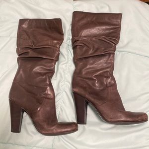 BCBGirls lightly used leather slouchy boots, size 7.5M. No zipper/pull on.